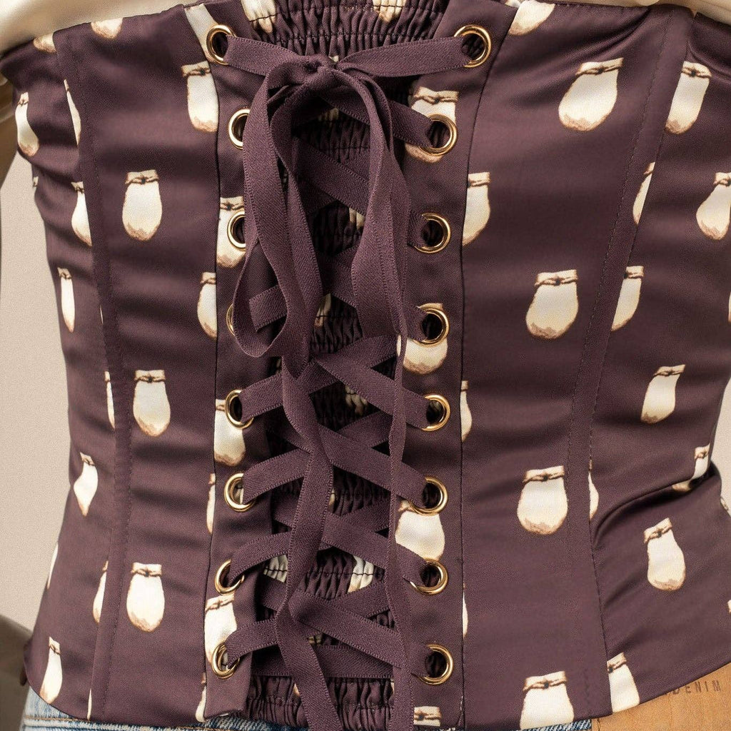 Elk Ivory Satin Corset Top - Fig