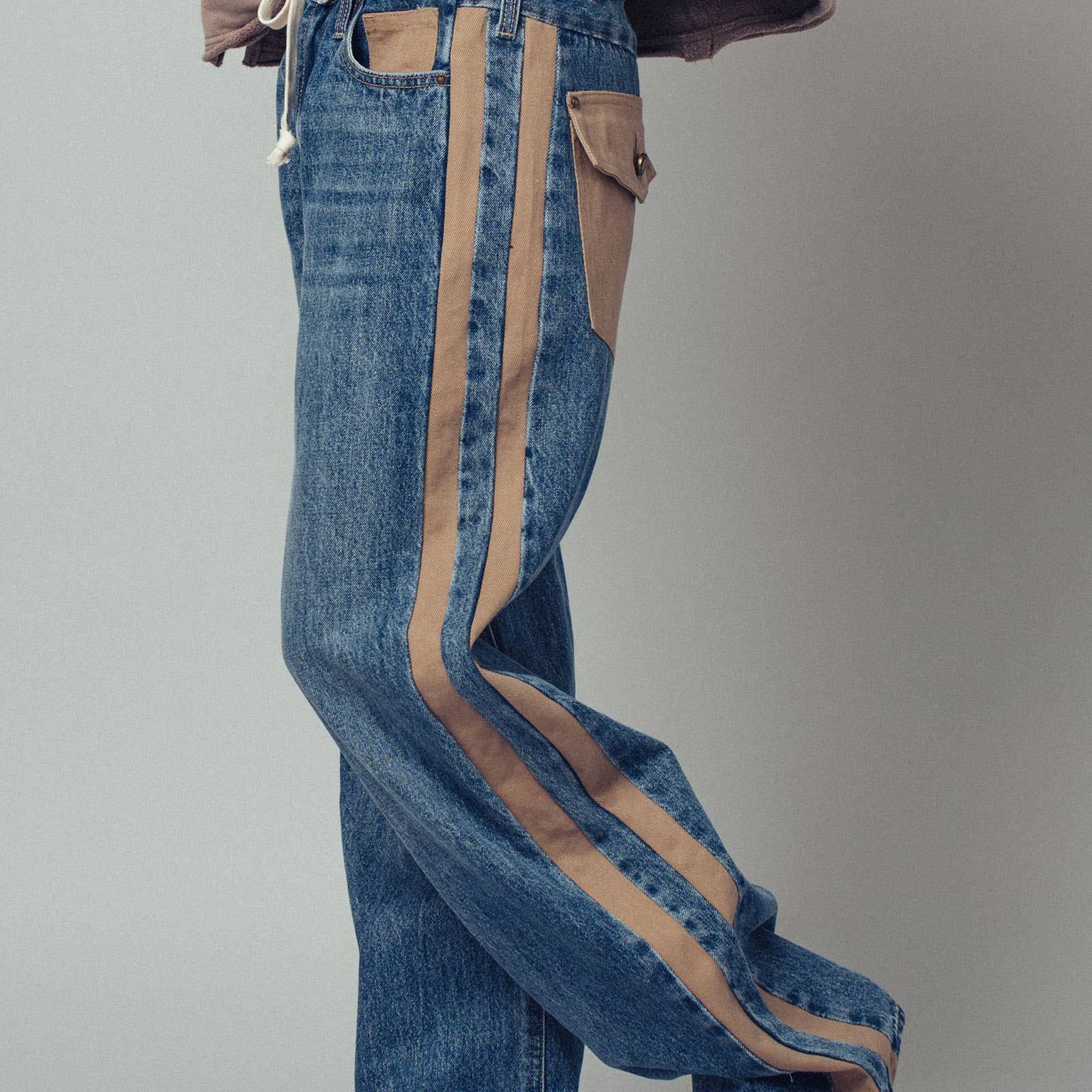 Wide-Leg Utility Stripe Denim Jeans