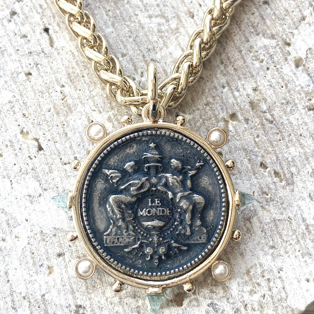 Coin necklace horse equestrian French boutique salon