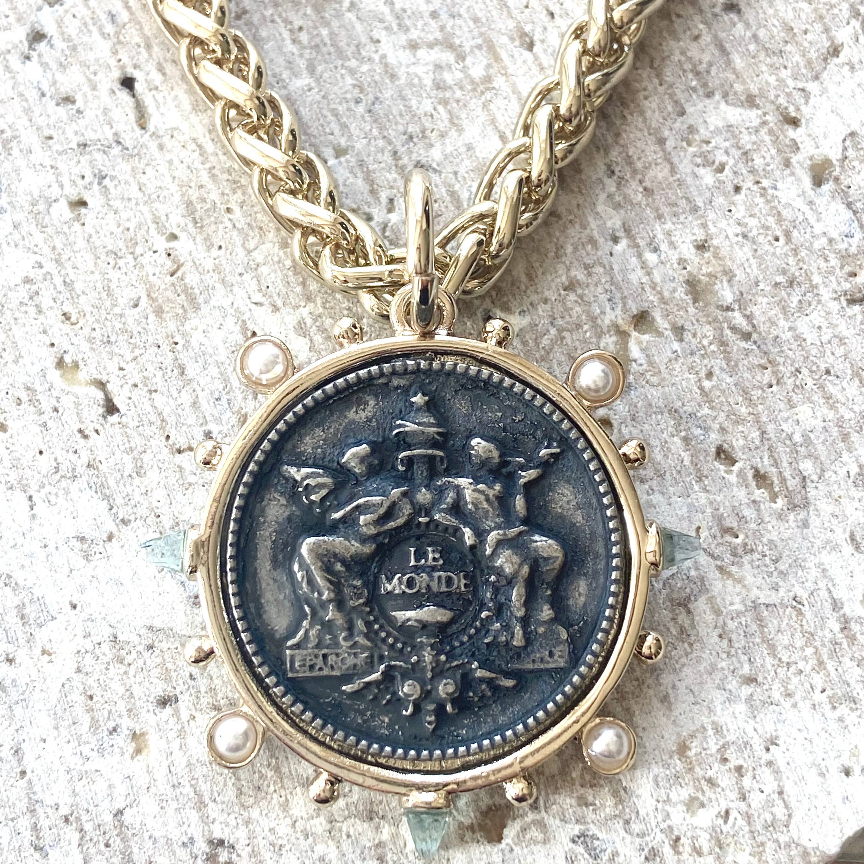 Coin necklace horse equestrian French boutique salon