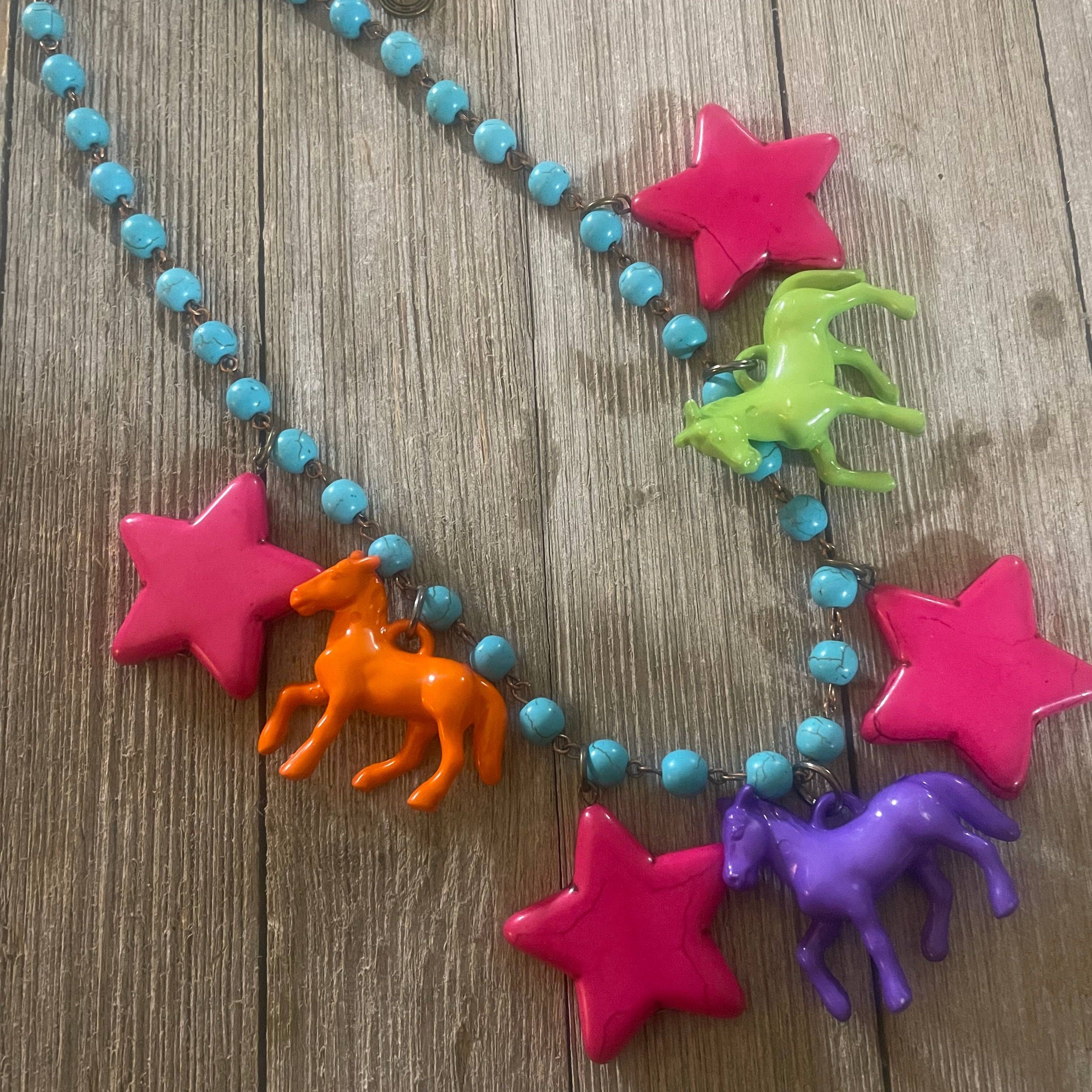 Colorful Pony & Star Necklace-whimsical/western/equestrian 