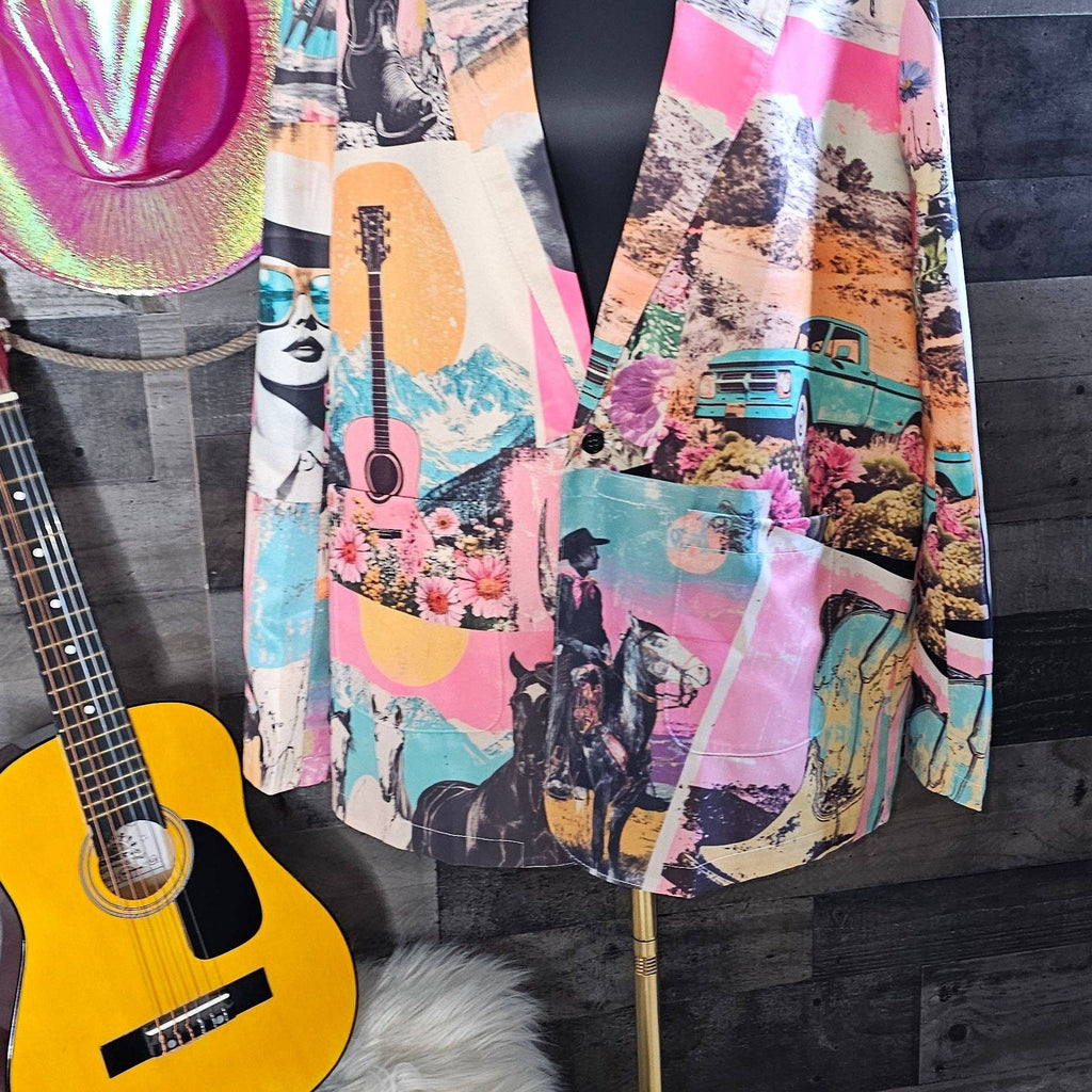 Baha Ranch Retro Pop Western Collage Blazer