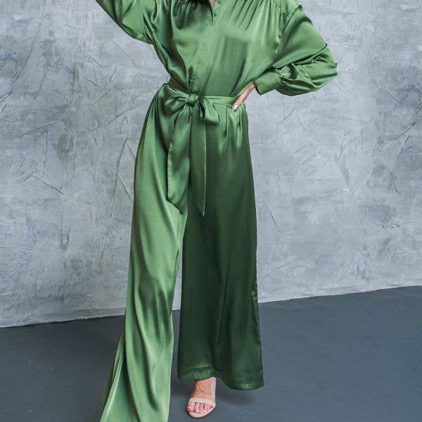 A solid satin jumpsuit