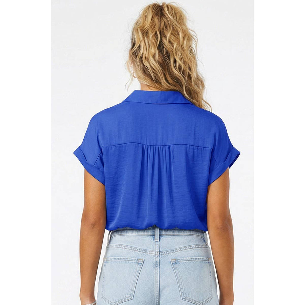 Half Placket Short Sleeve Blouse