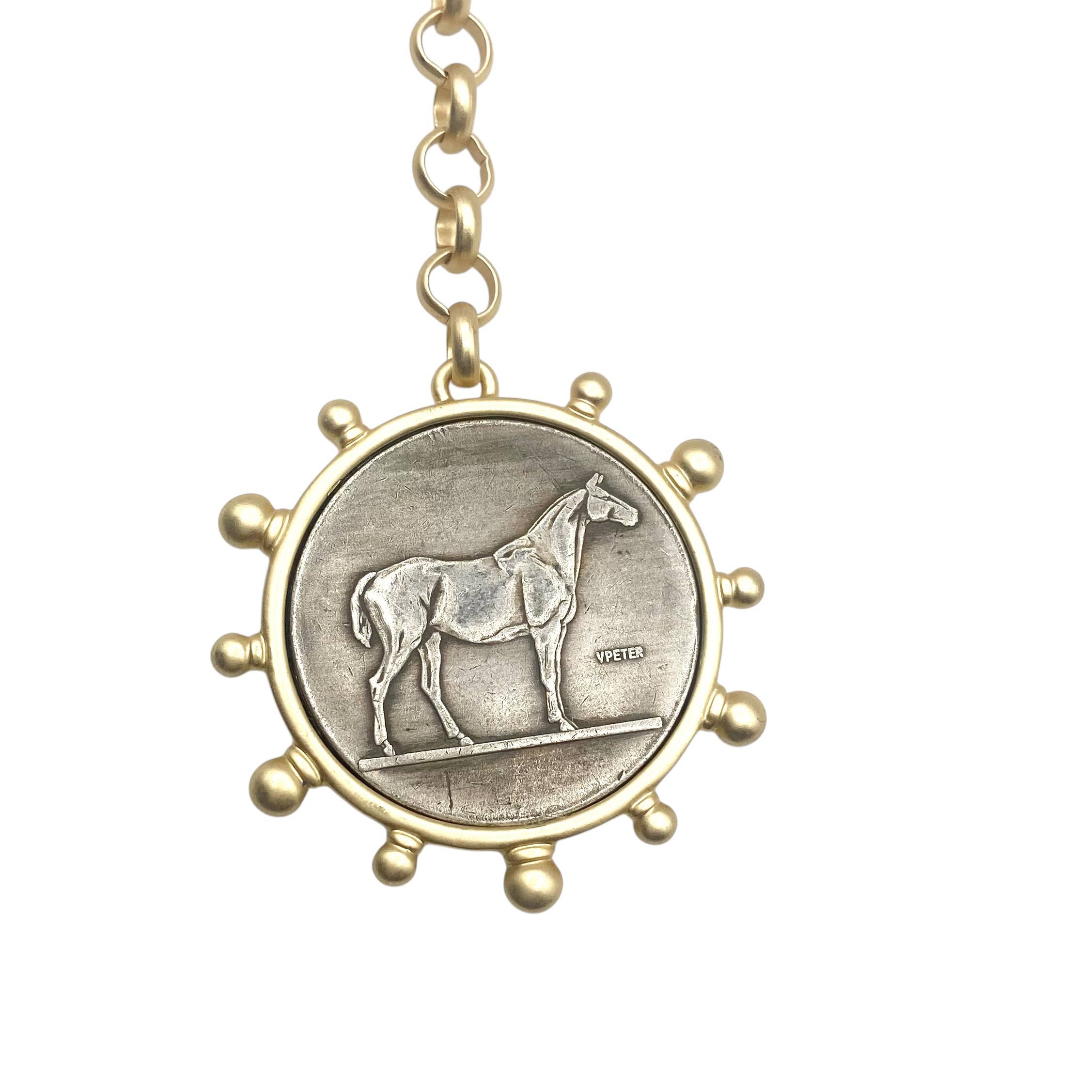 Equestrian horse coin medallion necklace