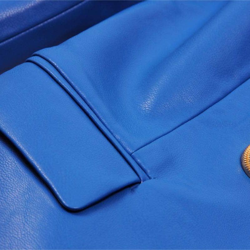 Women Vivid Blue Faux Leather Slim Fit Blazer