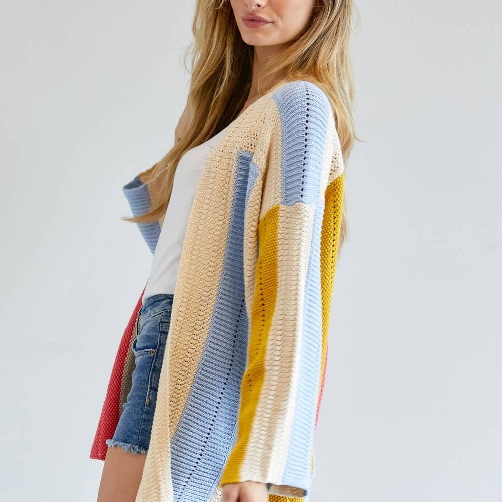 COLOR BLOCK LONG SLEEVE CARDIGAN