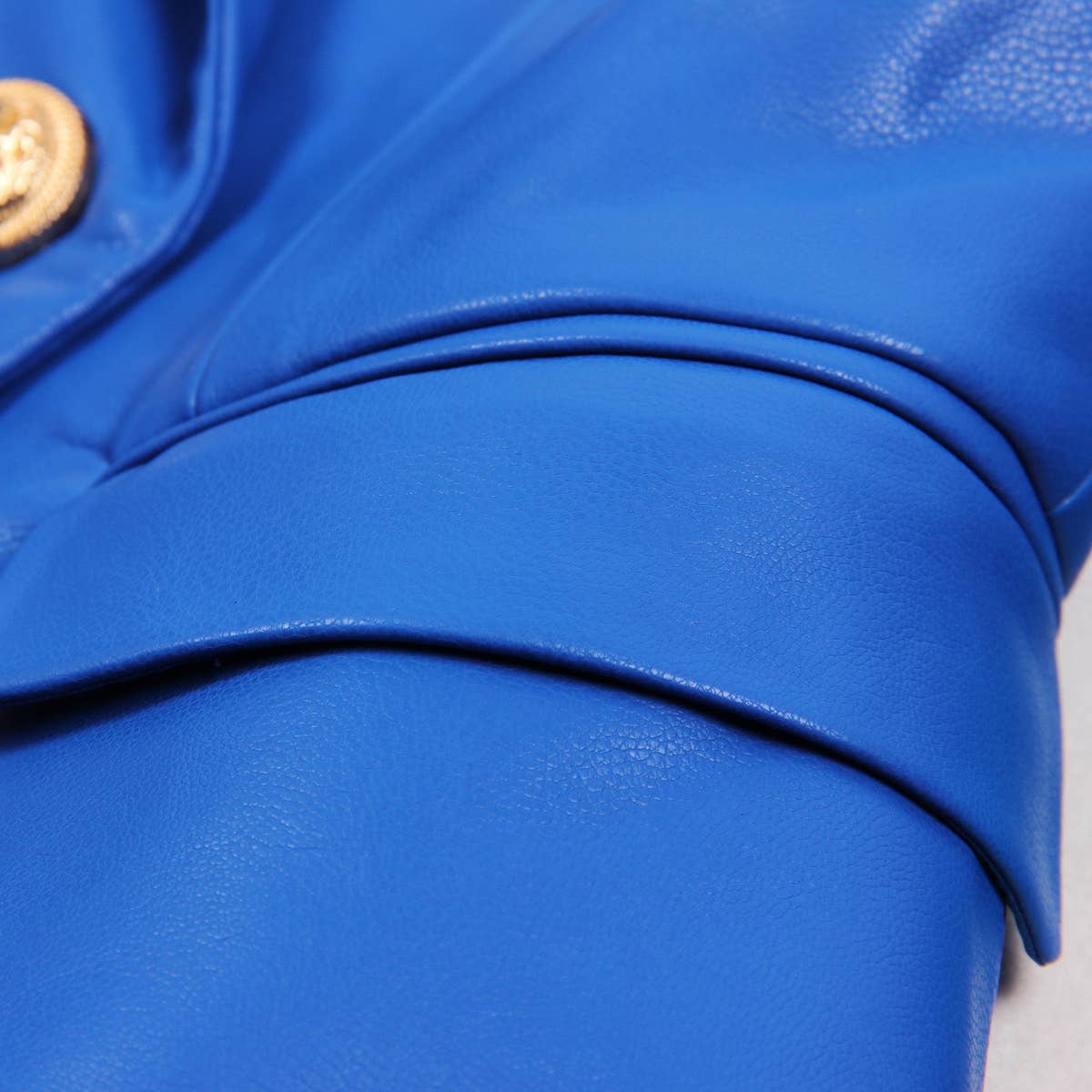 Women Vivid Blue Faux Leather Slim Fit Blazer