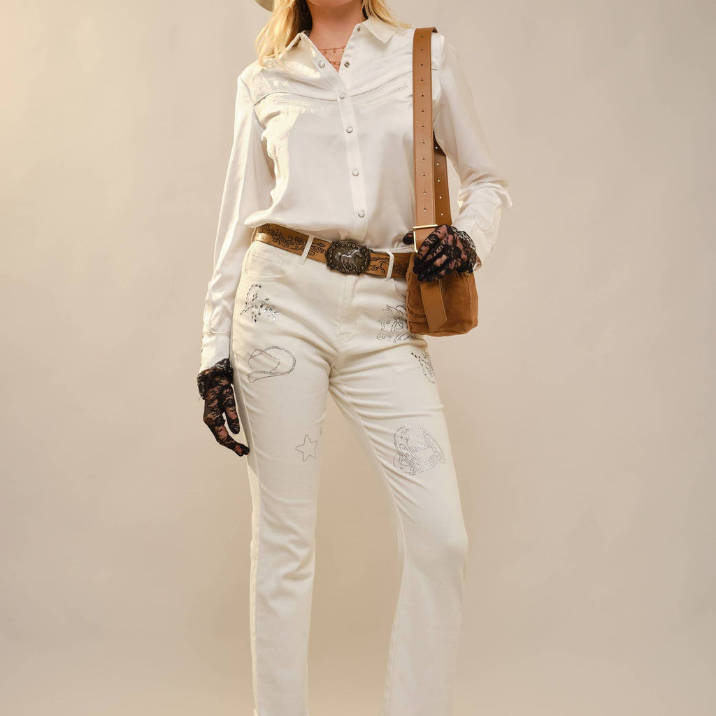 Satin Western Embroidered Snap Shirt