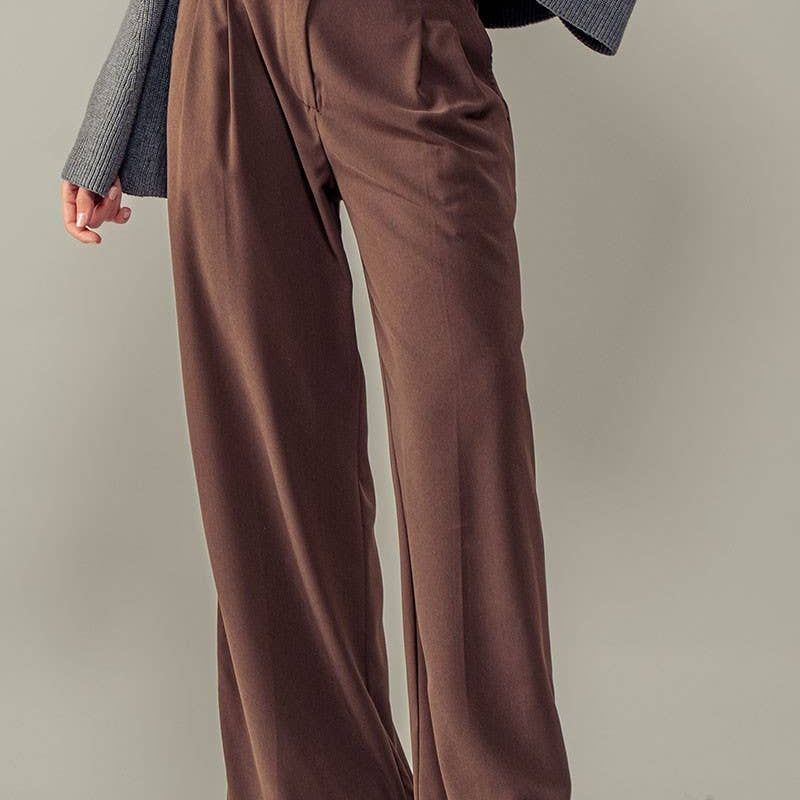Sophisticated High Rise Front Pleated Wide Leg Trousers
