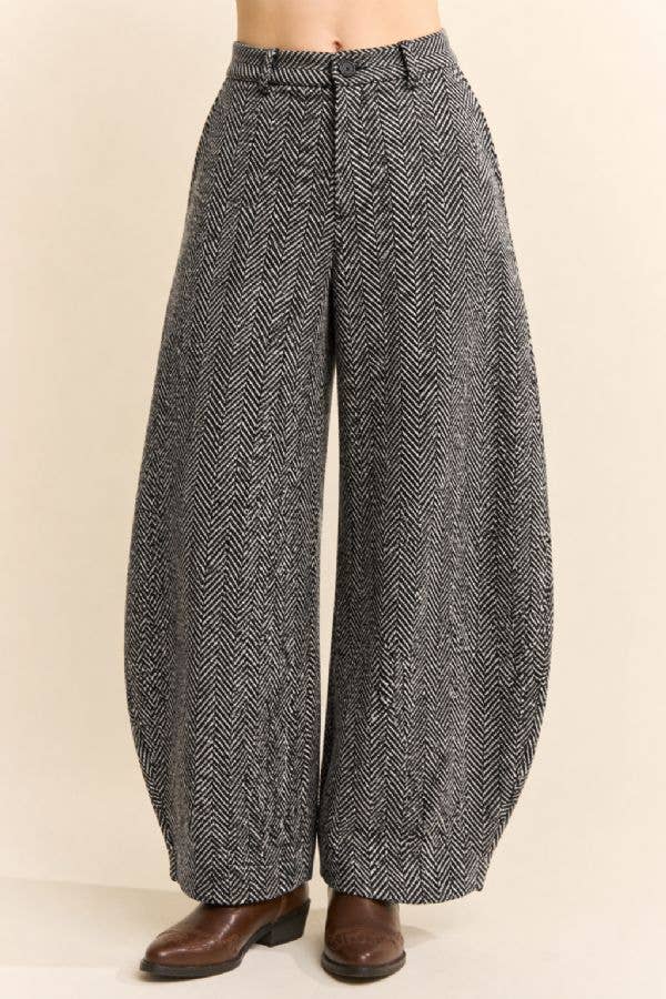 Herringbone High Waist Barrel Leg Pants