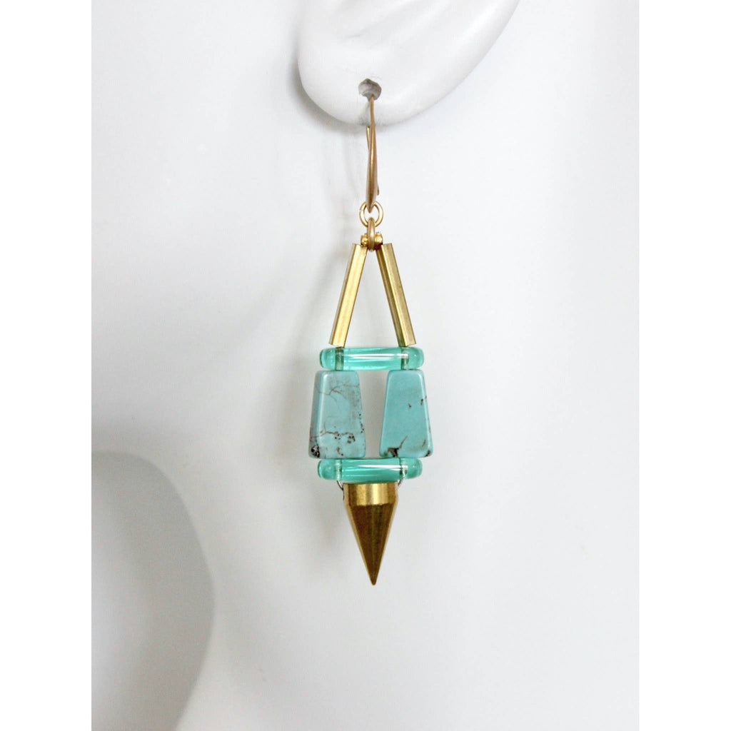 PRSE22 Geometric turquoise and green glass earrings