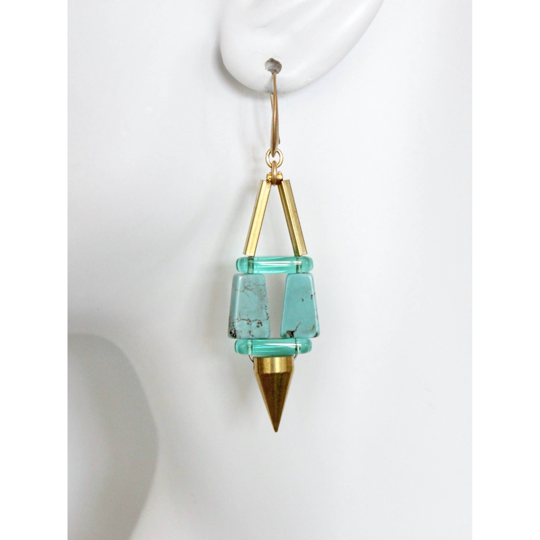 PRSE22 Geometric turquoise and green glass earrings