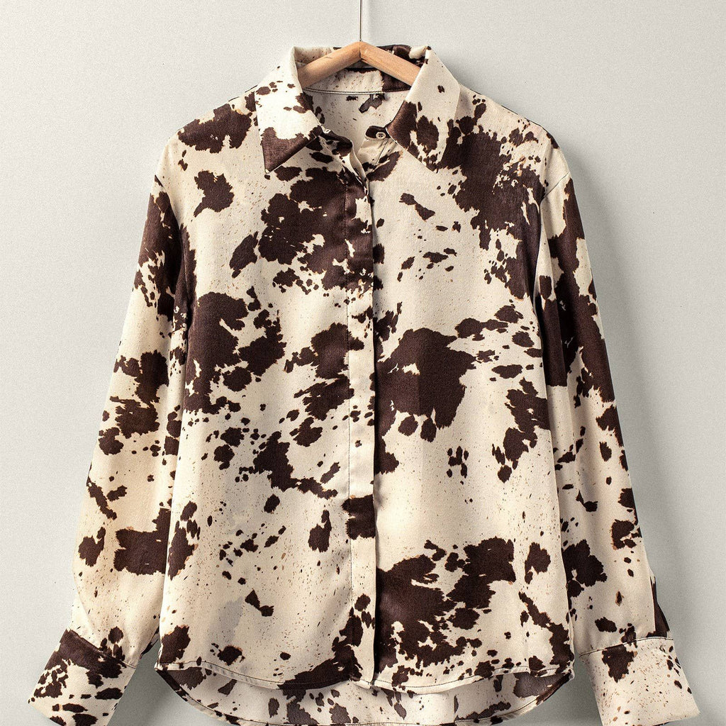 Cowhide Print Western Button Down Shirt