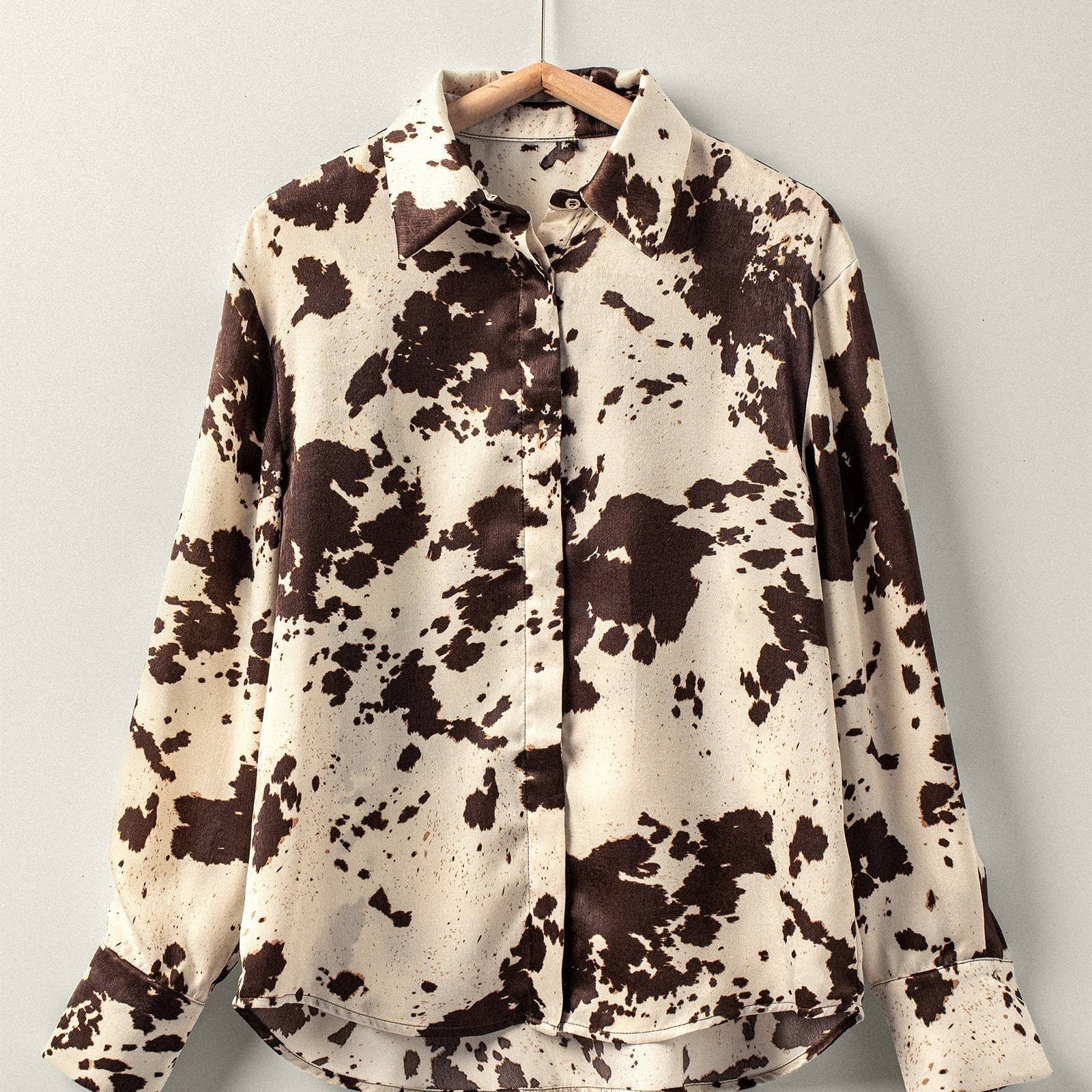 Cowhide Print Western Button Down Shirt