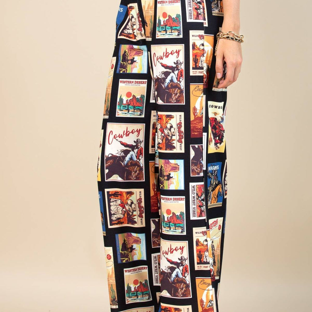 Western Cowboy Stamps Print Slack Pants