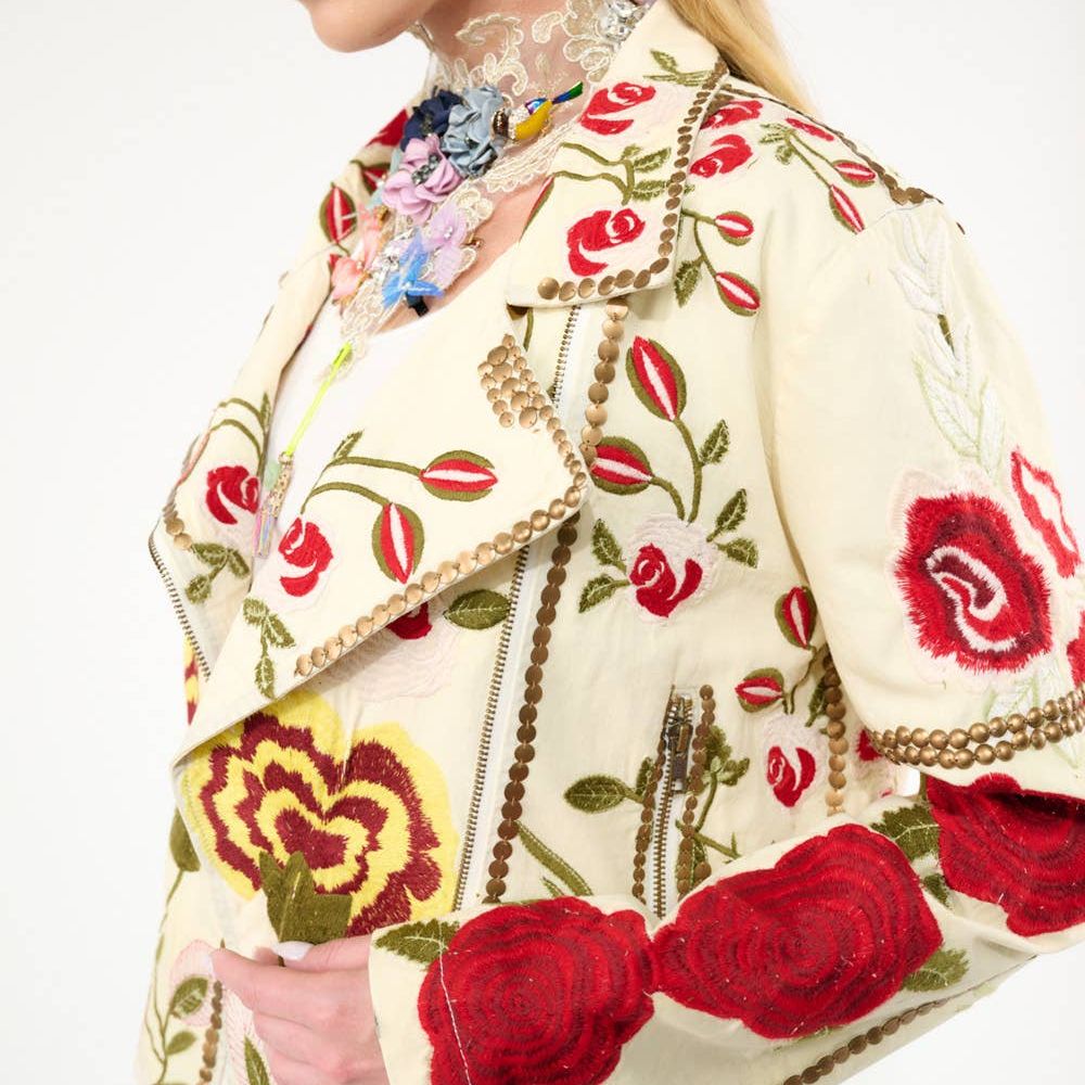 Carmen Embroidered Denim Motorcycle Jacket