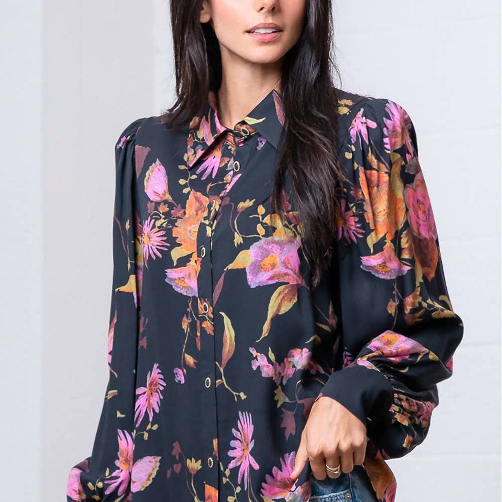 FLORAL PRINT LONG SLEEVE BUTTON DOWN TOP
