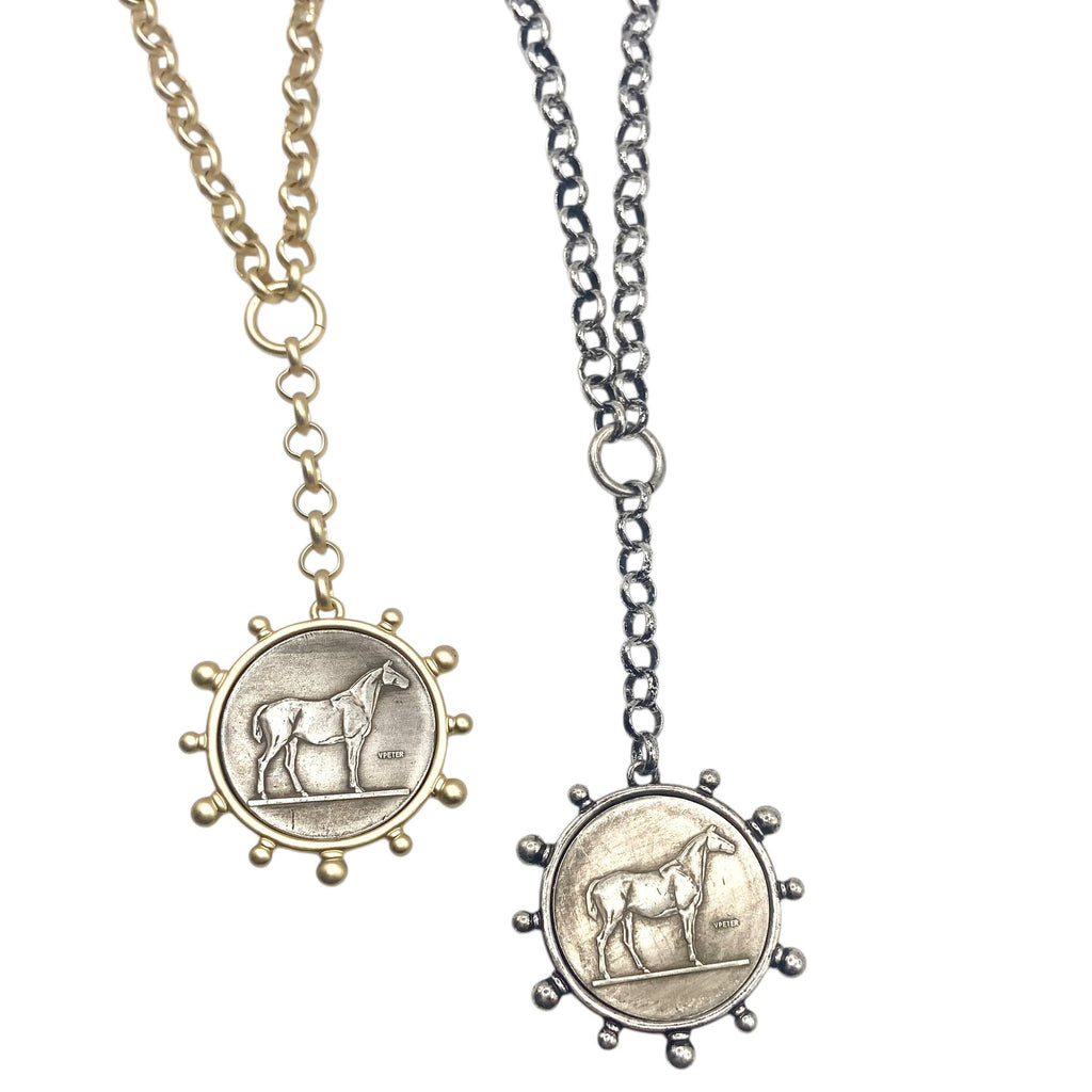 Equestrian horse coin medallion necklace