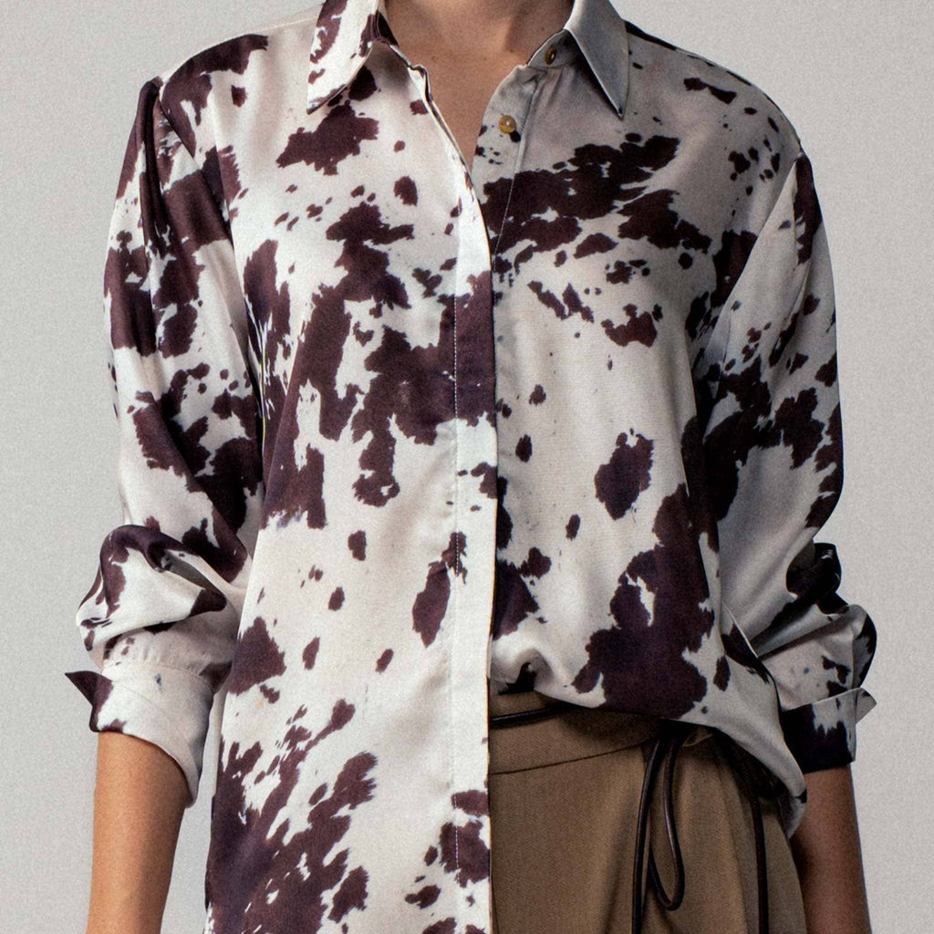 Cowhide Print Western Button Down Shirt