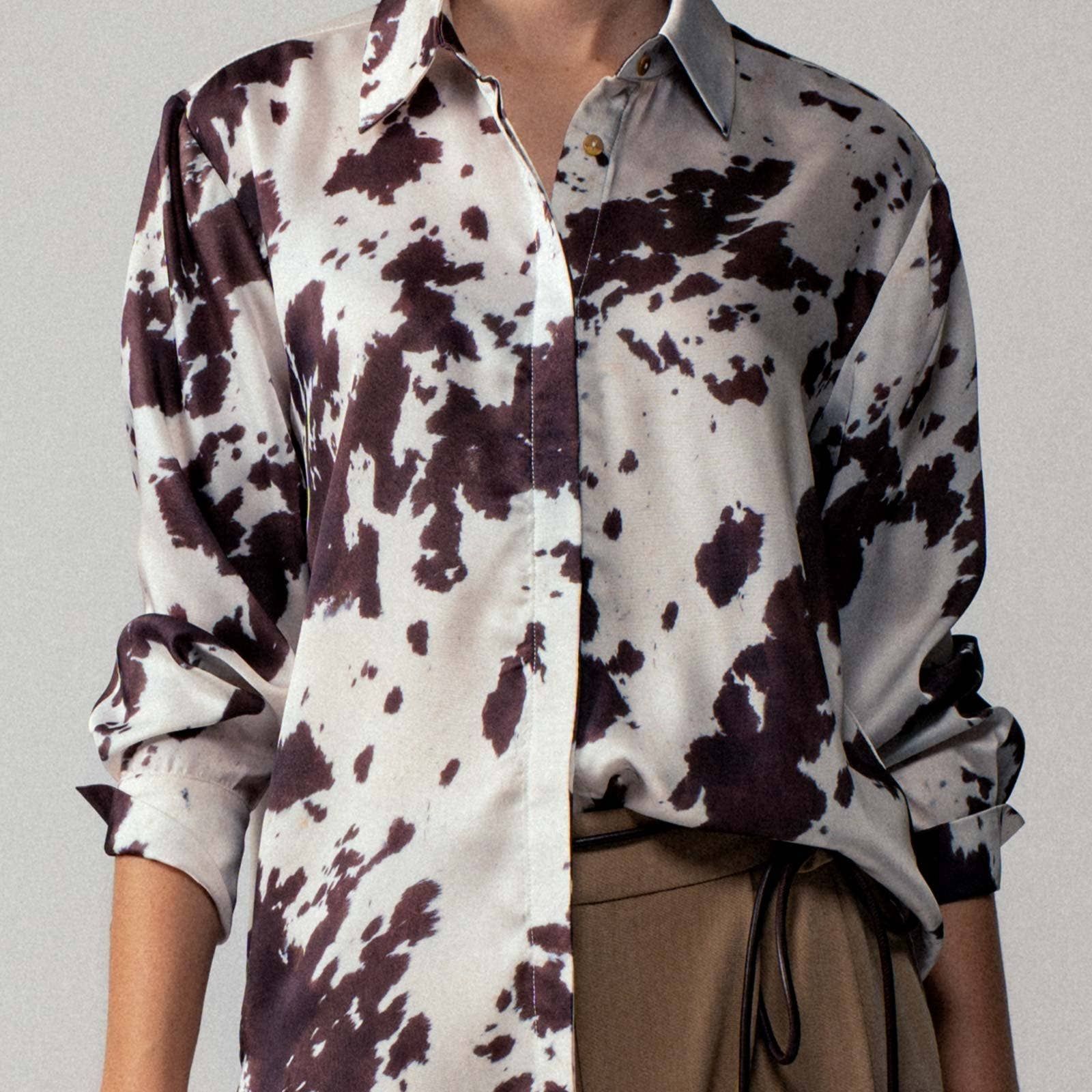 Cowhide Print Western Button Down Shirt
