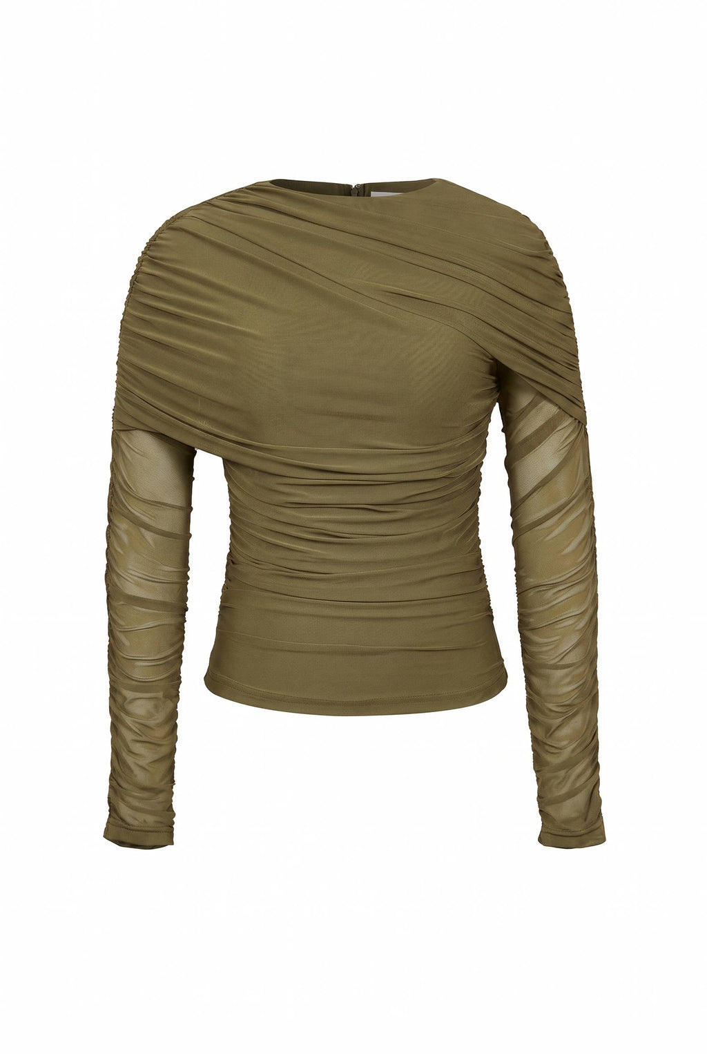 Noemie Power Mesh Double Layer Draped Long Sleeve Top