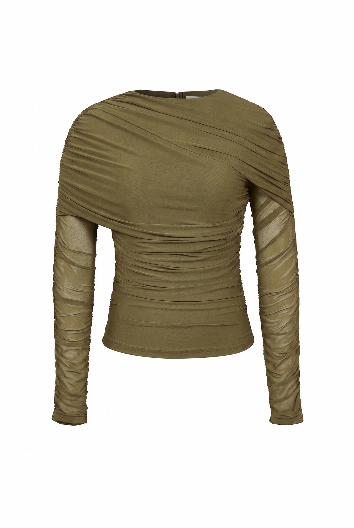 Noemie Power Mesh Double Layer Draped Long Sleeve Top