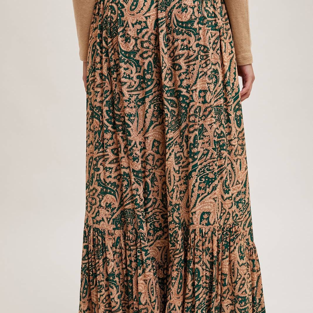 PAISLEY PRINT WIDE RUFFLED PANTS