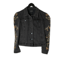 Black Trucker Jacket Floral Print on Sleeve