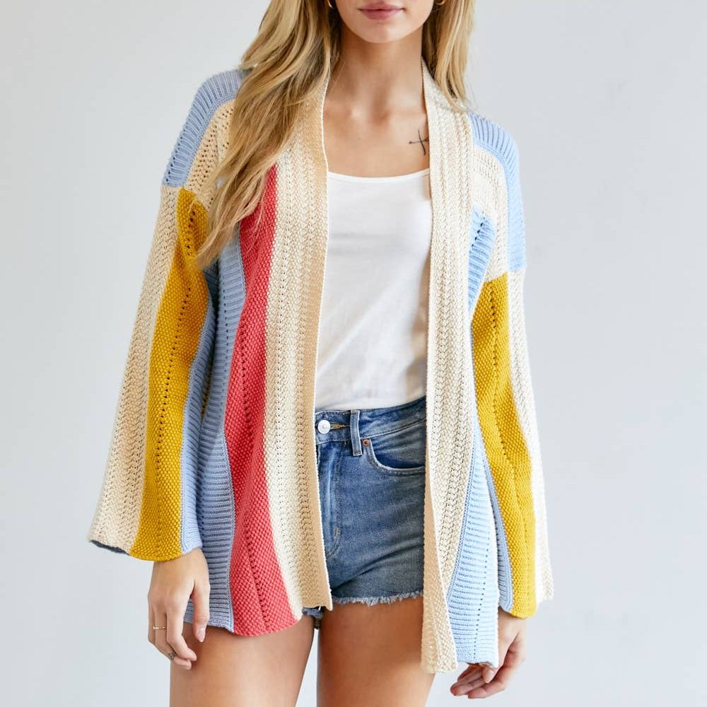 COLOR BLOCK LONG SLEEVE CARDIGAN