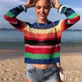 Sweetkama Ladies Color Block Long Sleeves Round Neck Top