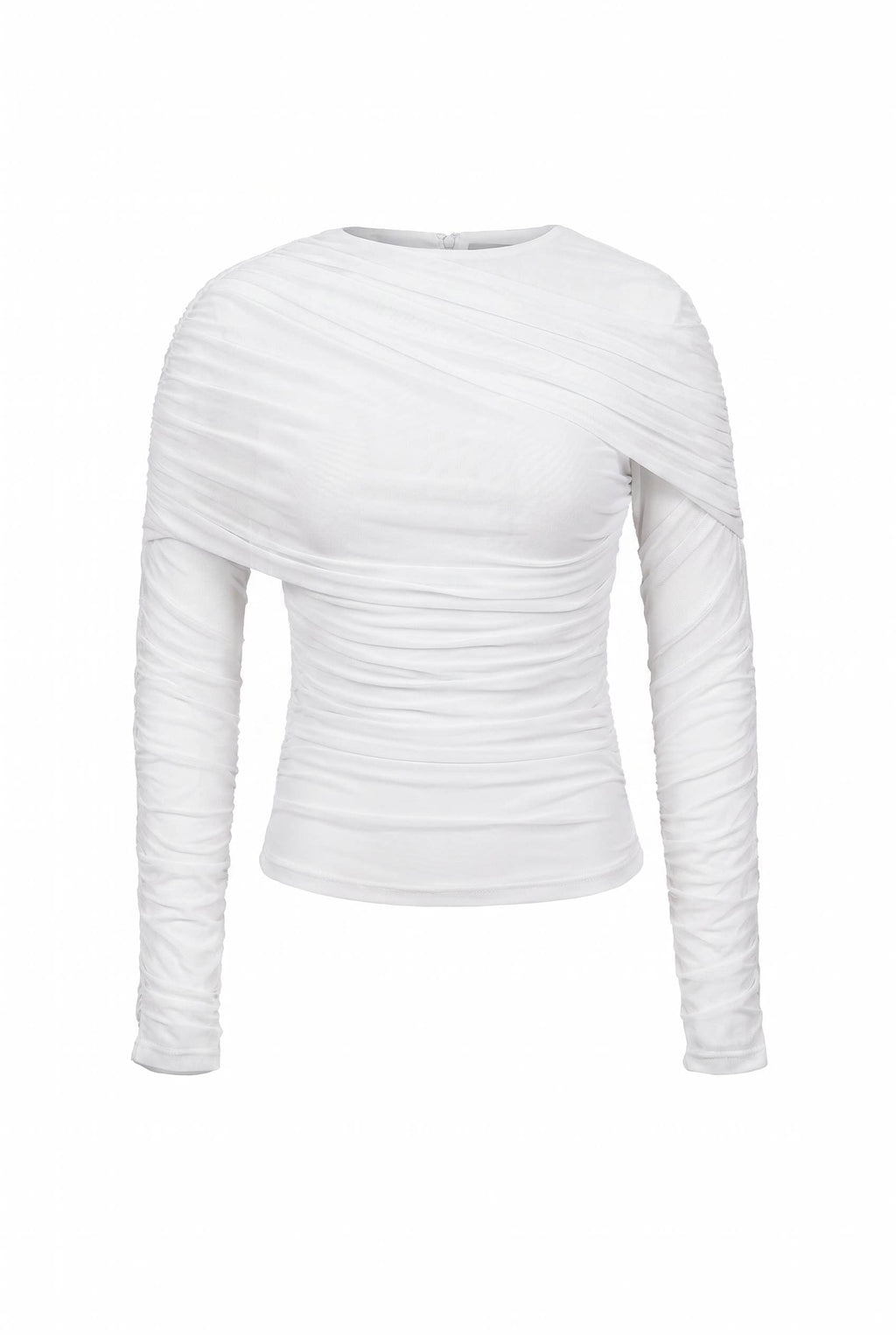 Noemie Power Mesh Double Layer Draped Long Sleeve Top