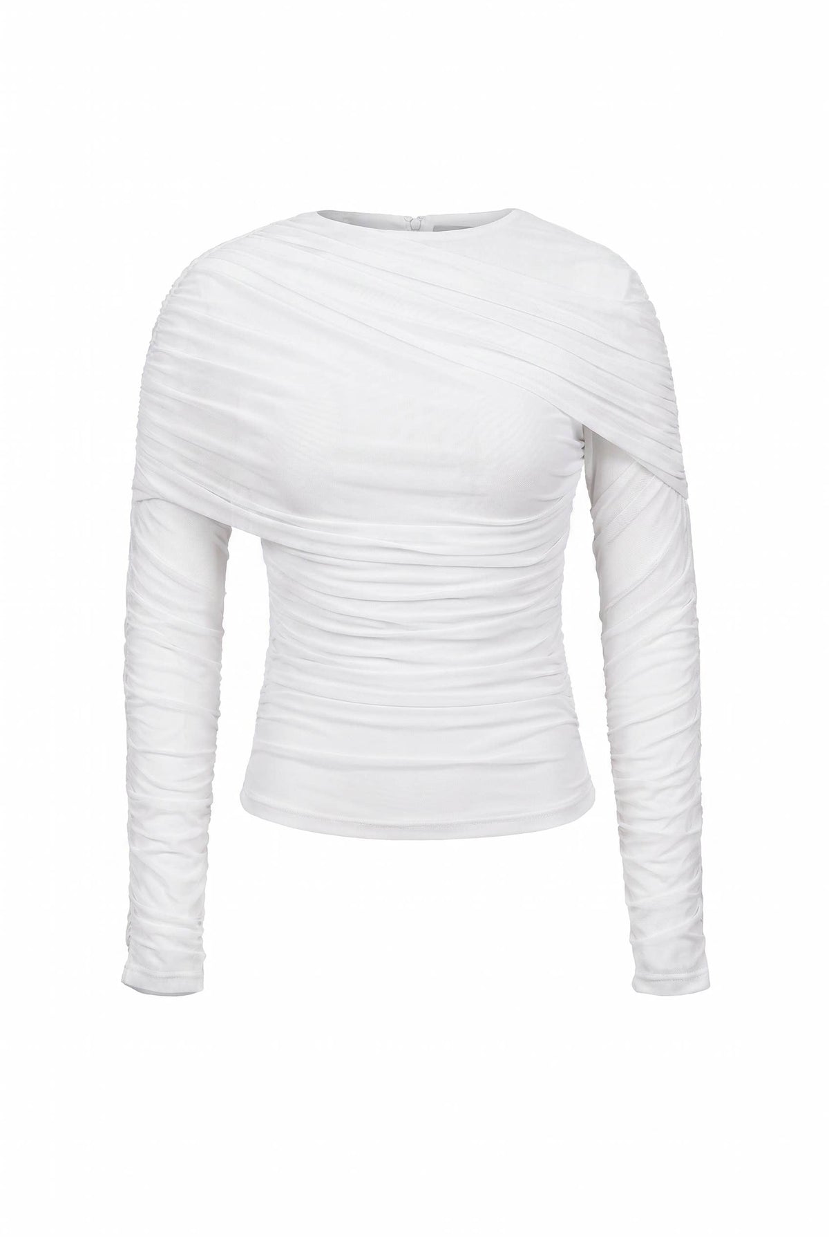 Noemie Power Mesh Double Layer Draped Long Sleeve Top