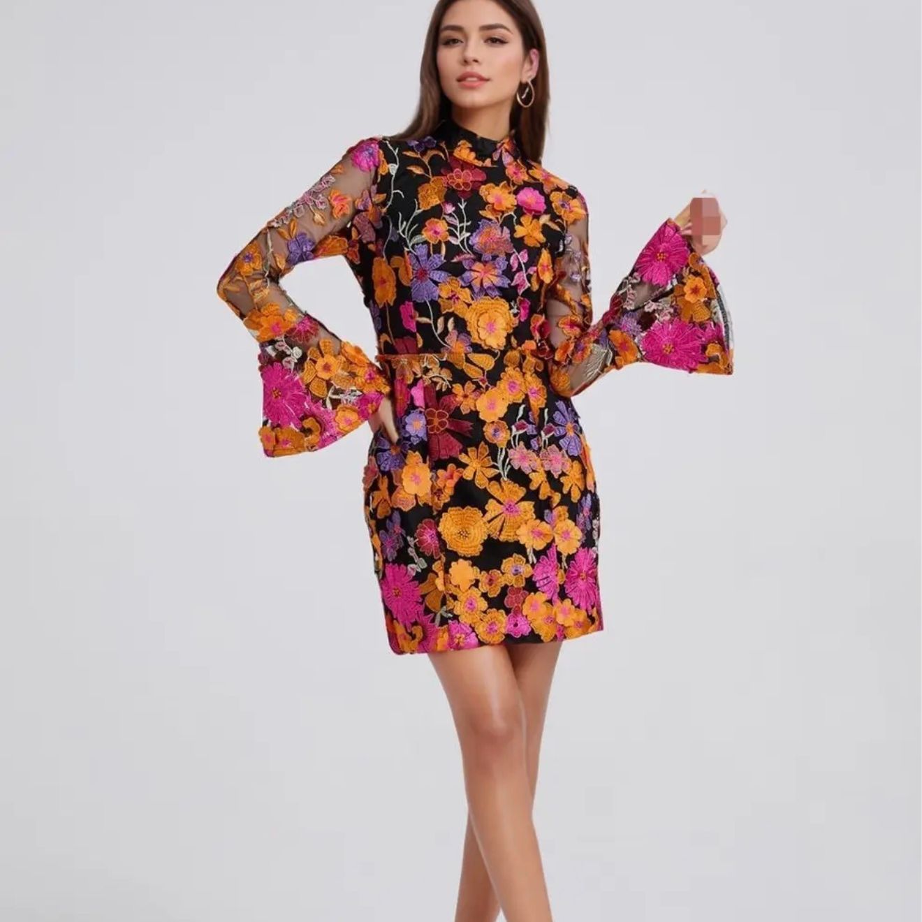 Floral Embroidered Cocktail Dress