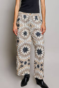 Elasticized Back Waistband Geometric Star Wide Leg Pants