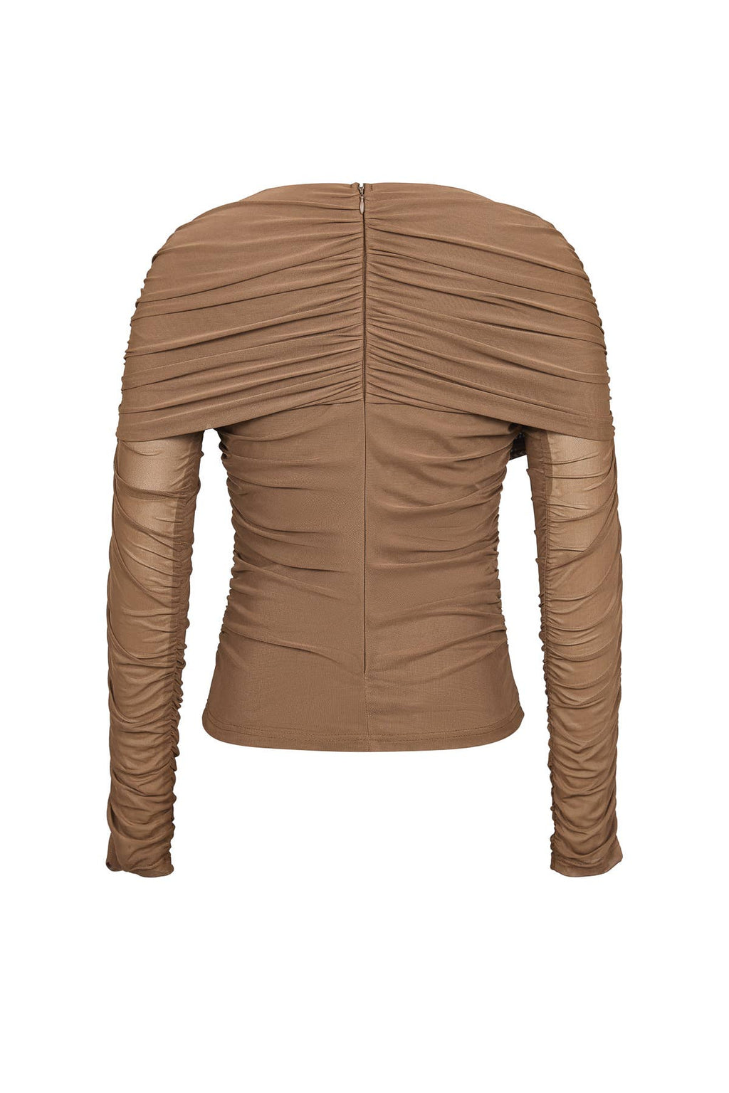 Noemie Power Mesh Double Layer Draped Long Sleeve Top