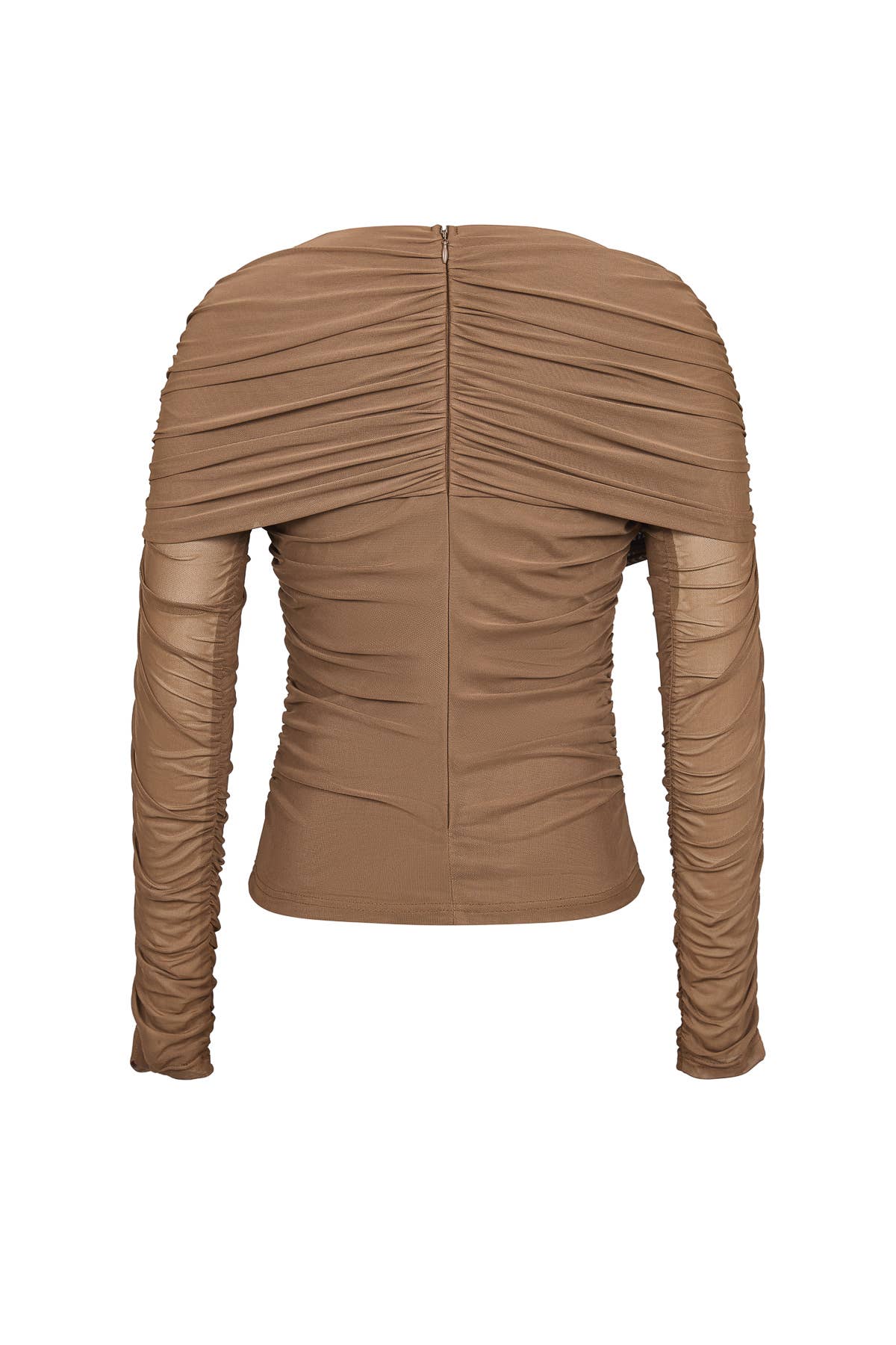 Noemie Power Mesh Double Layer Draped Long Sleeve Top
