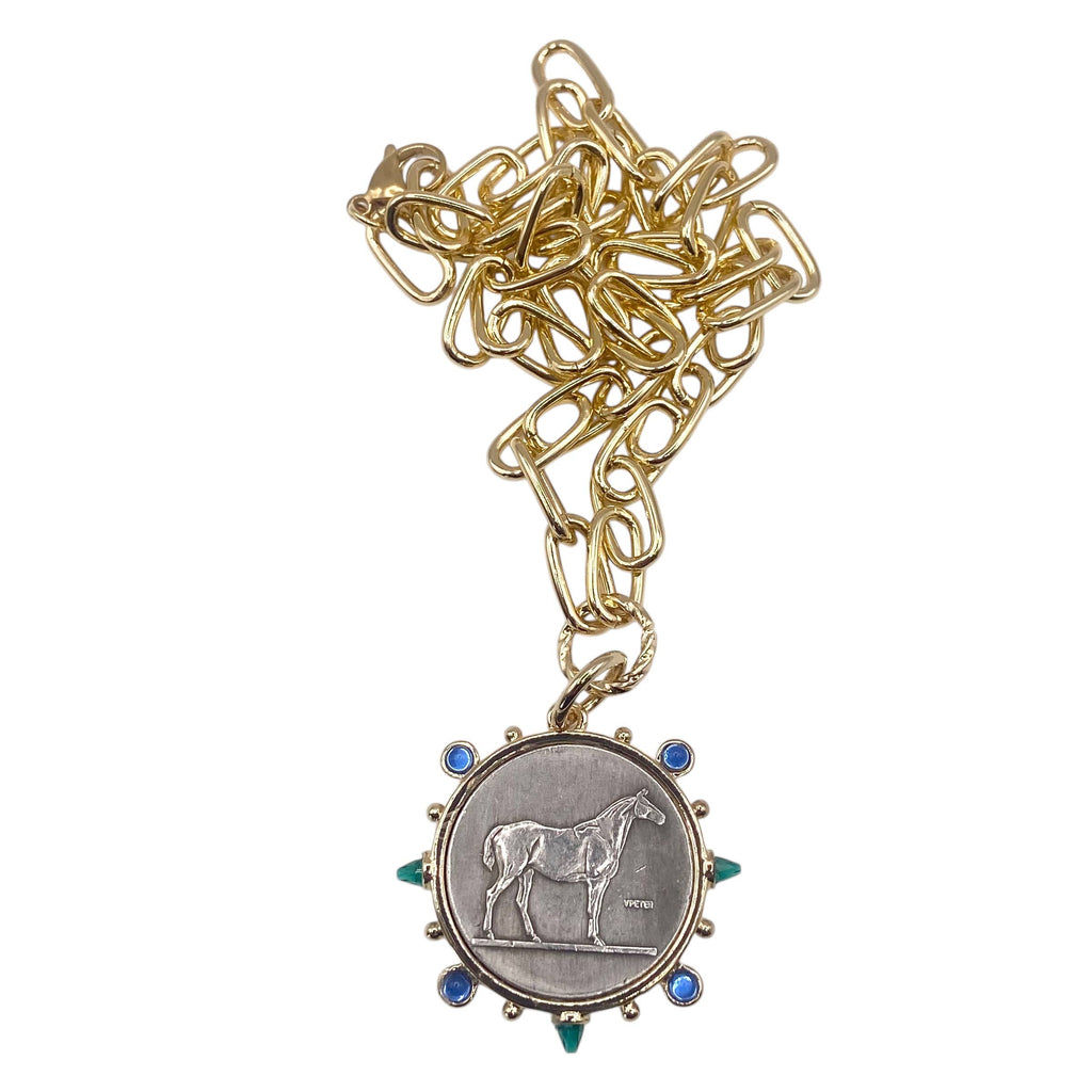 Equestrian horse coin medallion western emerald sapphire  