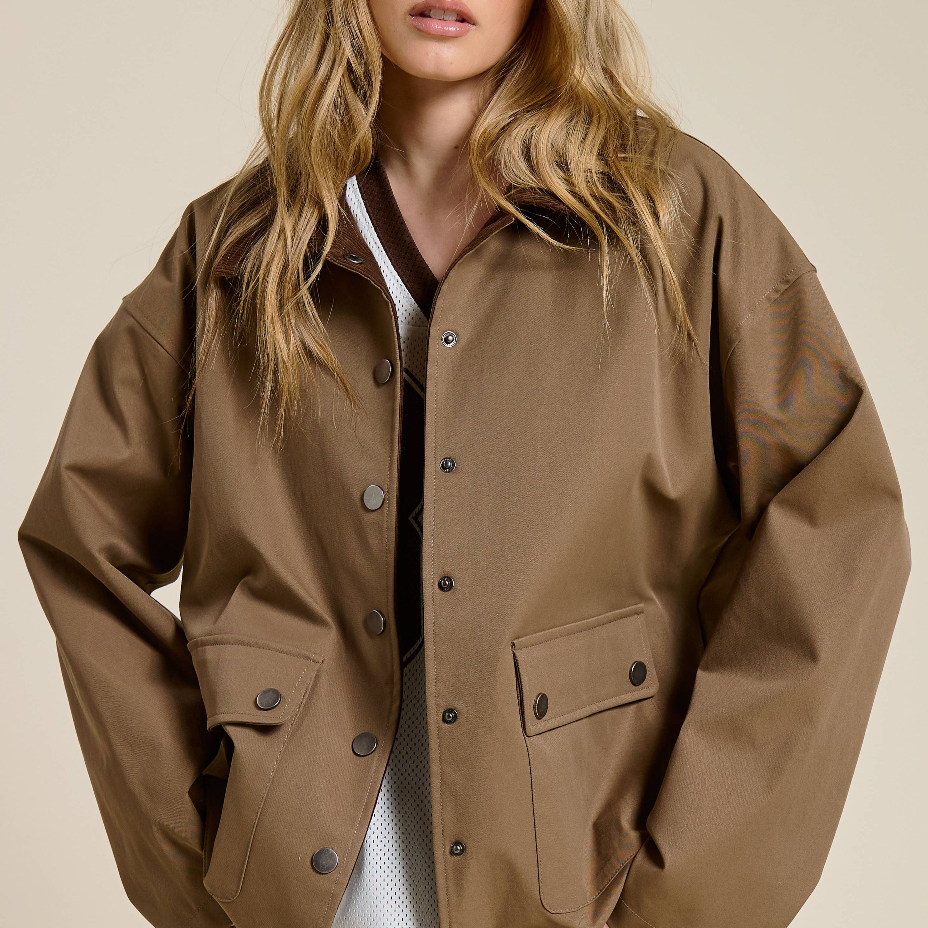 Barn Jacket with Corduroy Collar and Snap Pockets
