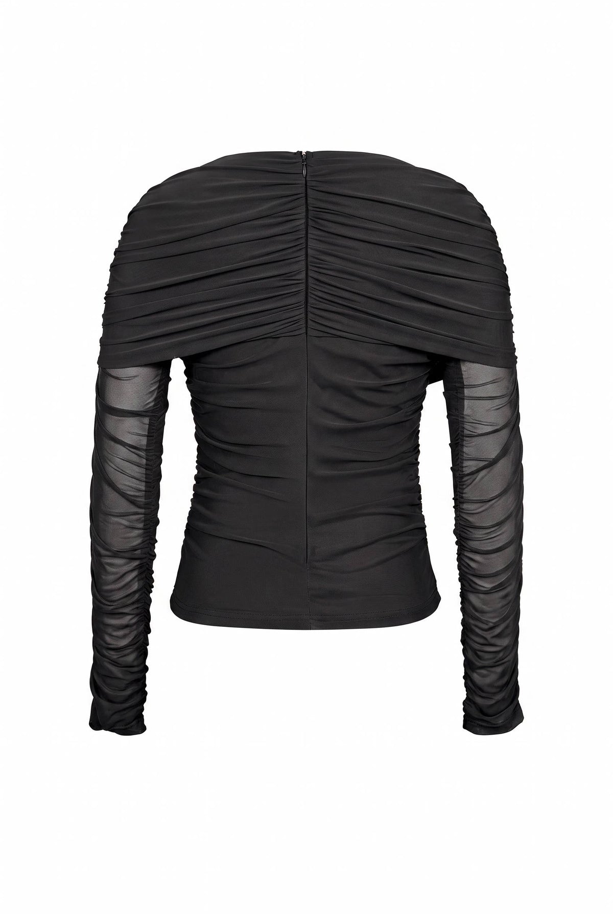 Noemie Power Mesh Double Layer Draped Long Sleeve Top