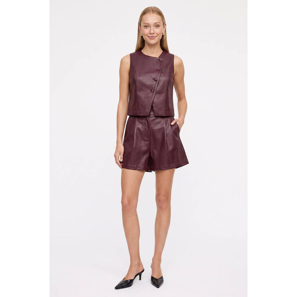 Asymmetrical Vegan Leather Cropped Vest