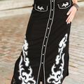 Black Boot Stitch Snap-Front Western Maxi Skirt