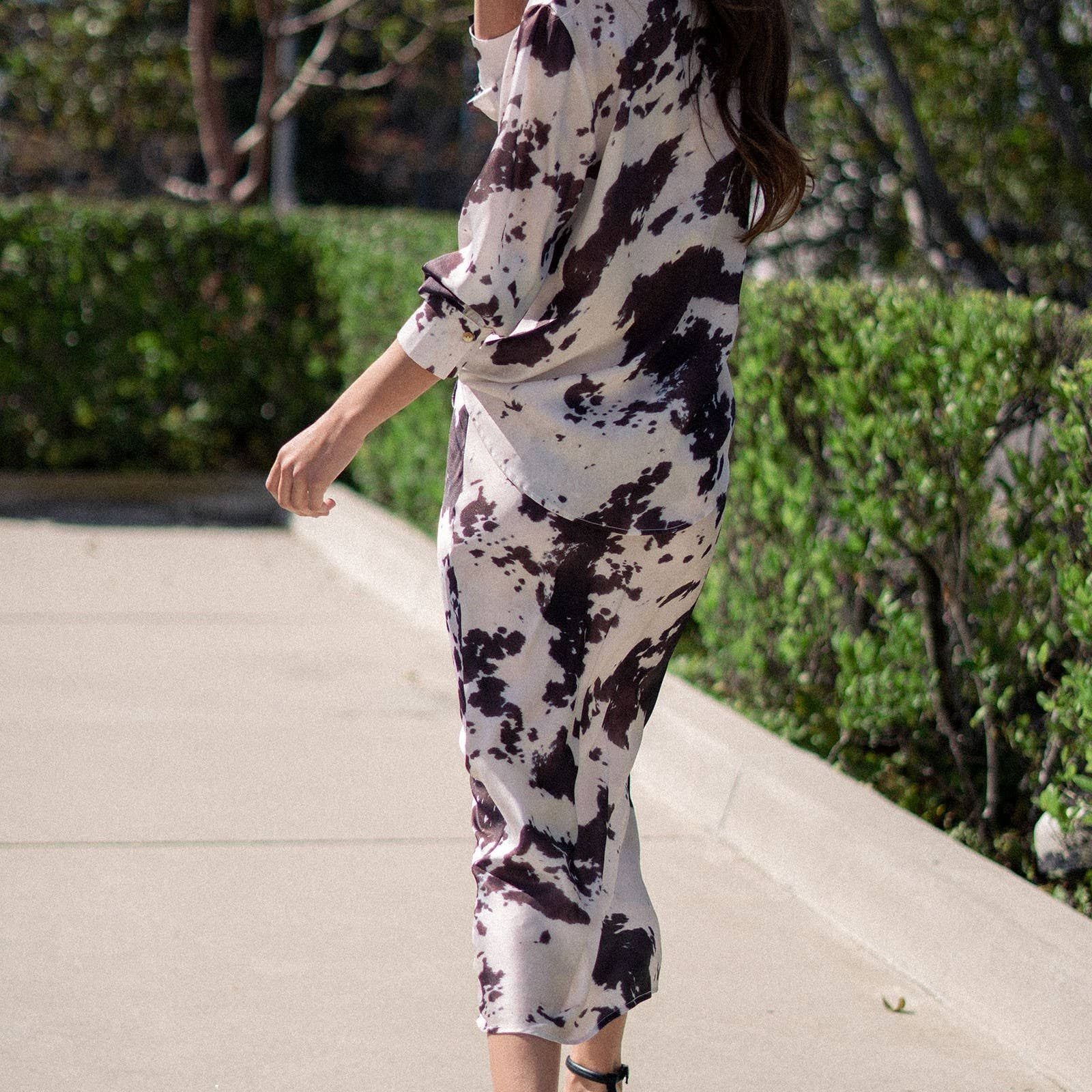Cowhide Print Western Button Down Shirt