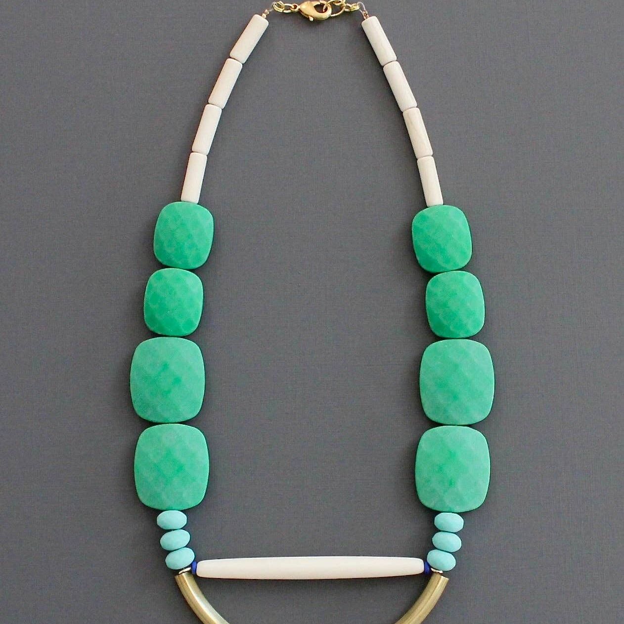 KYL319 green and turquoise geometric necklace