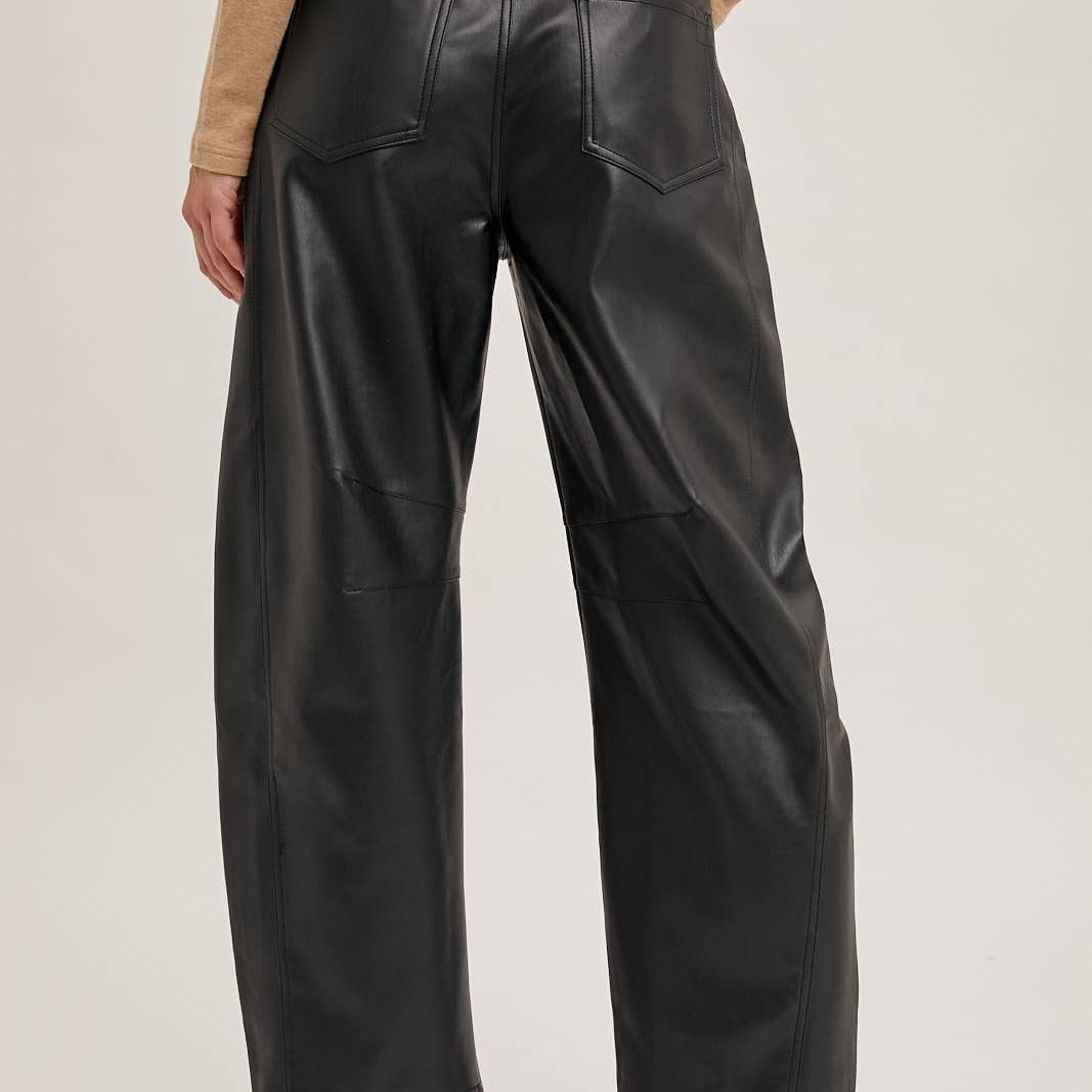 VEGAN LEATHER BARREL PANTS