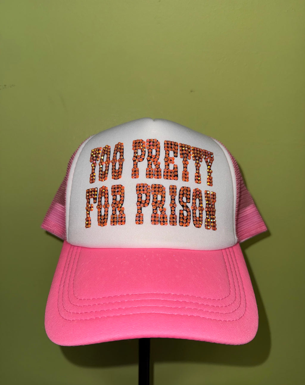 Too Pretty For Prison Pink Trucker Cap