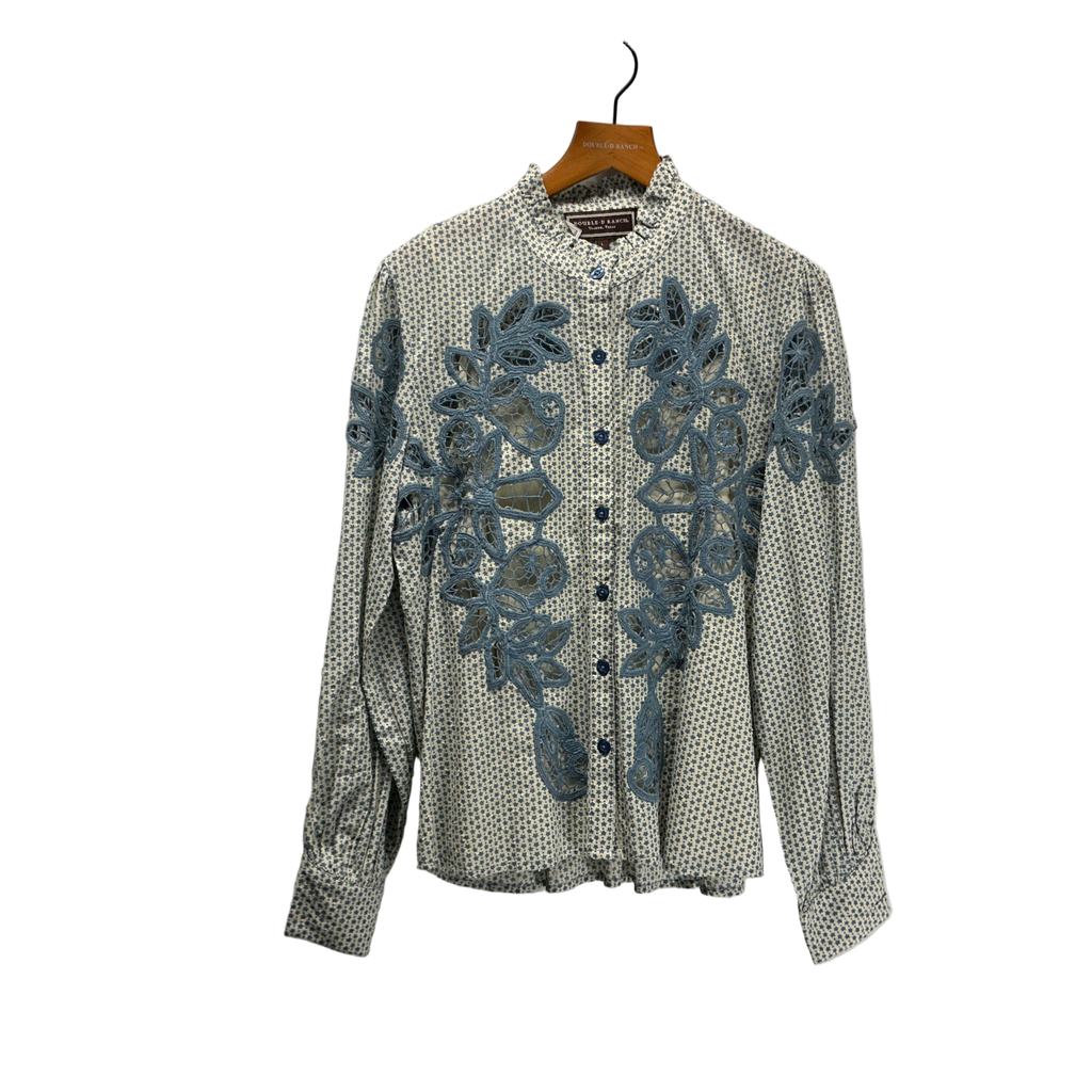 Double D Ranch Bent Fork Indigo and Ivory Blouse