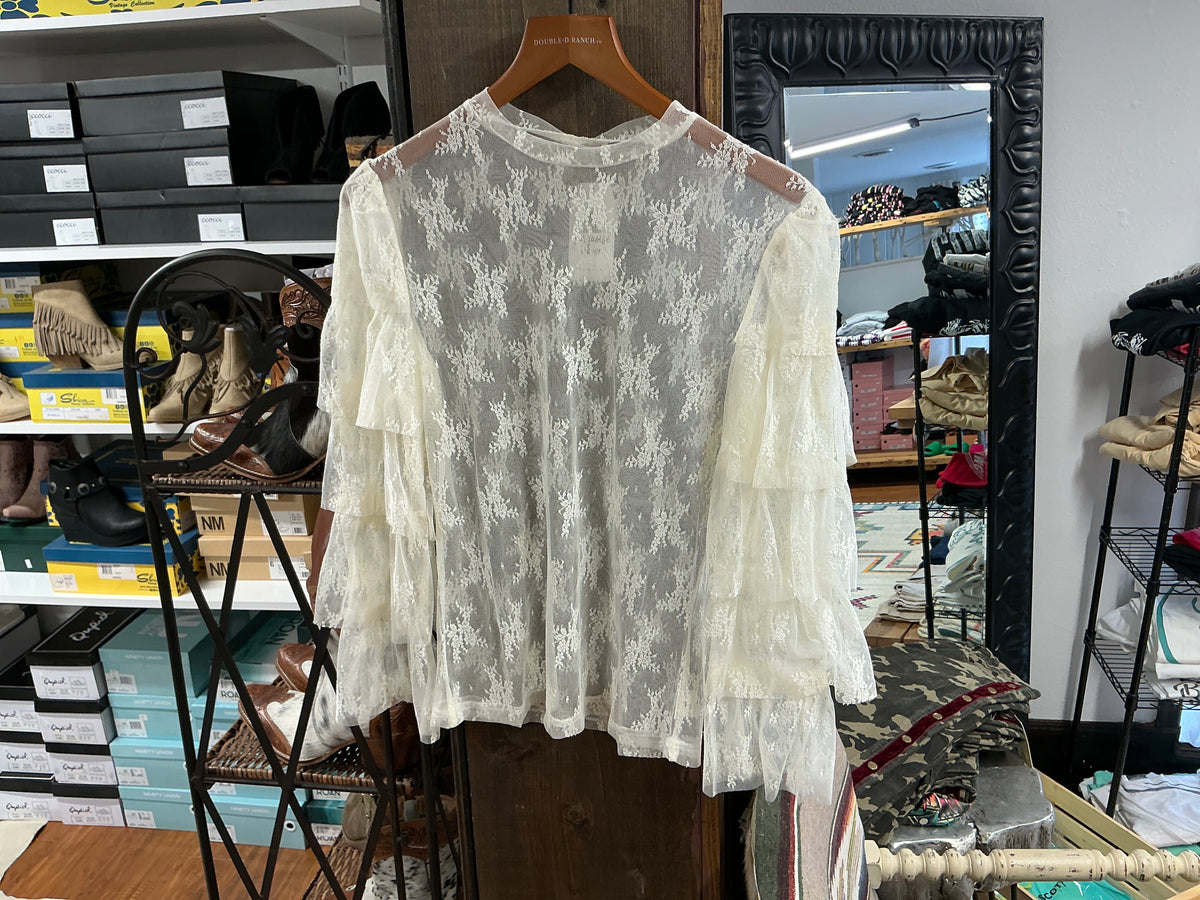 Running Lace Ruffle Top Ivory Ruffle Sleeve Lace Top – Coulee Creek