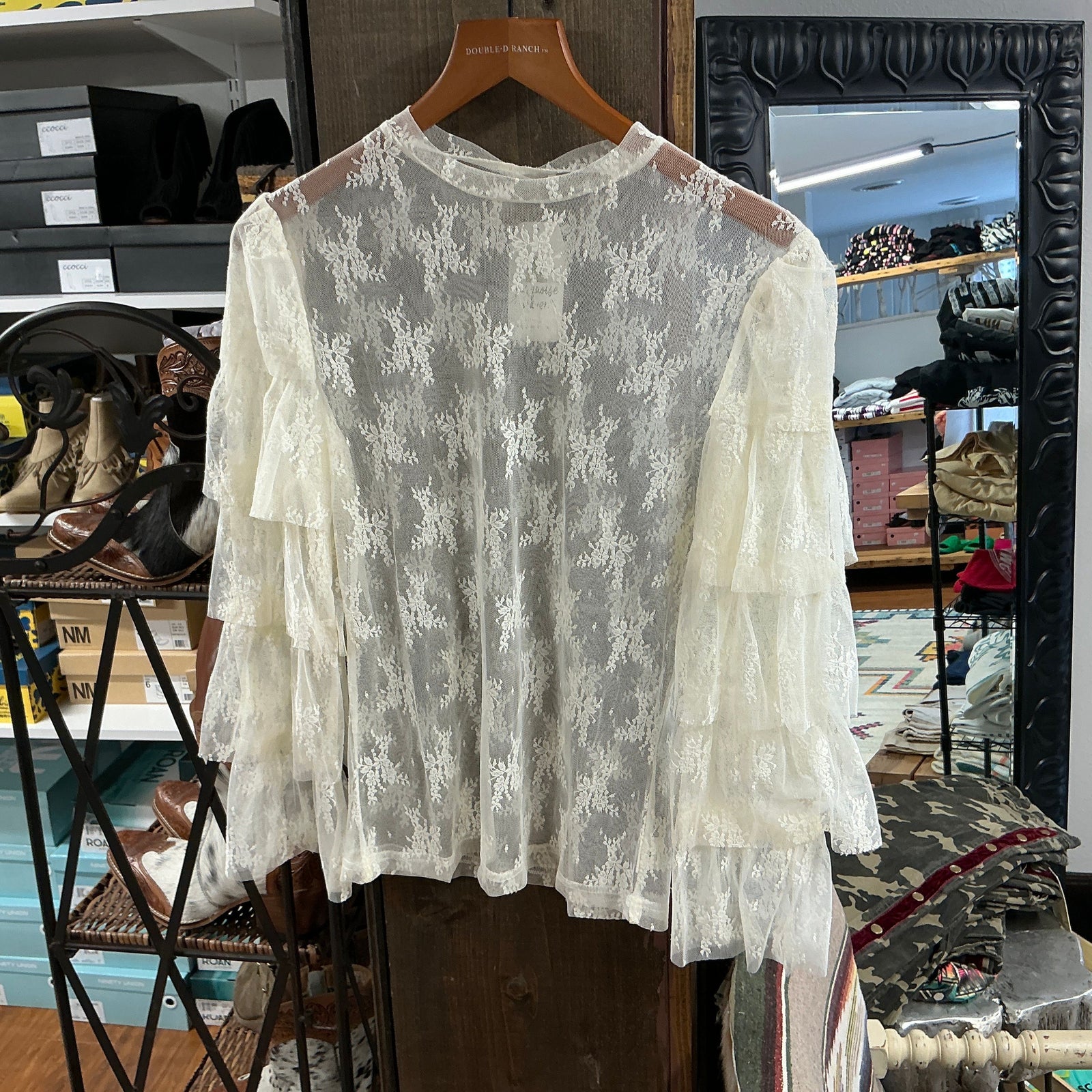 Ivory Ruffle Sleeve Lace Top