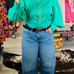 Turquoise Haven Green Pinstriped Top